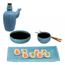 Ver imagem 1 de Kit Oriental 6 Pessoas Prato Molheira Jarra Porcelana Azul Prattos