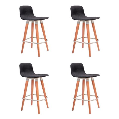 Kit 4 Banquetas Baixas Linea Aço Champanhe para Cozinha Ilha Gourmet Varanda - Preto Assento