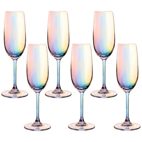 Jogo de Taças de Champagne Furta Cor de Cristal com Titânio Dom Paris 230ml 6 Peças - Seu Lar