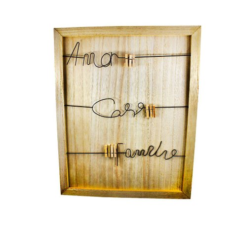 Quadro Mdf Escrita em Arame + Pregador 40x50cm - Preto