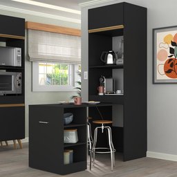 Paneleiro com Mesa Dobrável 1 Porta para Forno e Micro-ondas Veneza Gb Multimóveis Preta - 2 Paneleiro com Mesa Dobrável 1 Porta para Forno e Micro-ondas Veneza Gb Multimóveis Preta - 2