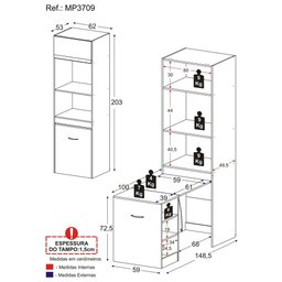 Paneleiro com Mesa Dobrável 1 Porta para Forno e Micro-ondas Veneza Gb Multimóveis Preta - 5 Paneleiro com Mesa Dobrável 1 Porta para Forno e Micro-ondas Veneza Gb Multimóveis Preta - 5