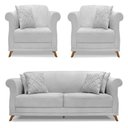 Ver imagem 1 de Kit 2 Poltronas E Sofá 2 Lugares 1,80m Cinza Pés Castanho