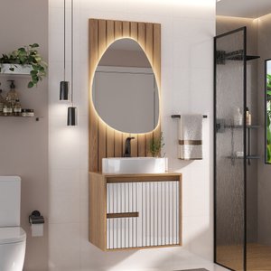 Conjunto para Banheiro Clarice 60 Cm C/ Tampo e Espelho Orgânico Led - Fabribam