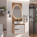 Ver imagem 1 de Conjunto para Banheiro Clarice 60 Cm C/ Tampo e Espelho Orgânico Led - Fabribam