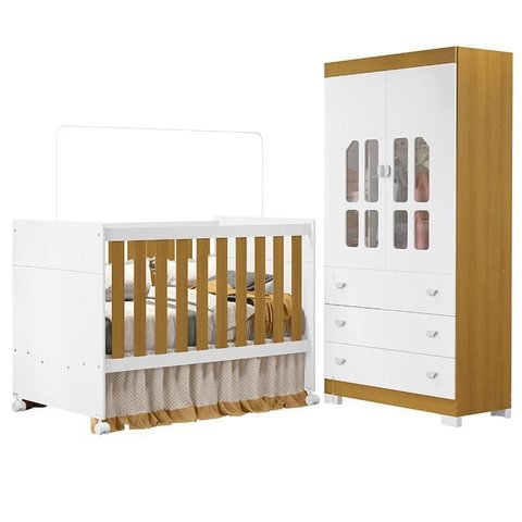 Berço Americano e Guarda Roupa Infantil Katatau Branco Acetinado Savana – Reller