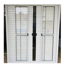 Porta de Alumínio de Correr 6 Folhas com Trinco Abertura Central 210x200cm Branco Allo Esquadrias - 2