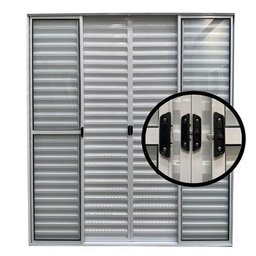 Porta de Alumínio de Correr 6 Folhas com Trinco Abertura Central 210x200cm Branco Allo Esquadrias - 3