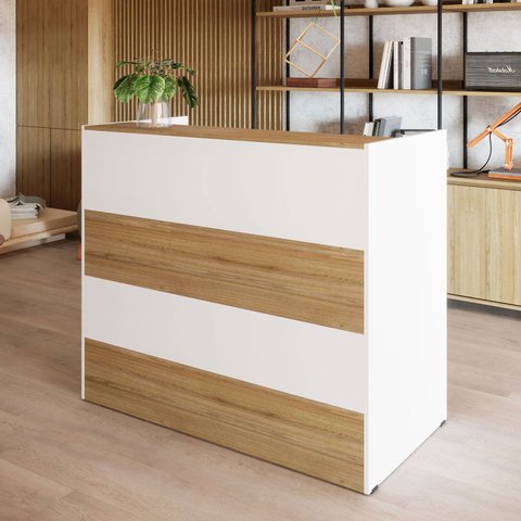 Balcão Atendimento Recepção Consultório 120 Cm X 110 Cm F5 Cor:macadâmia com Branco