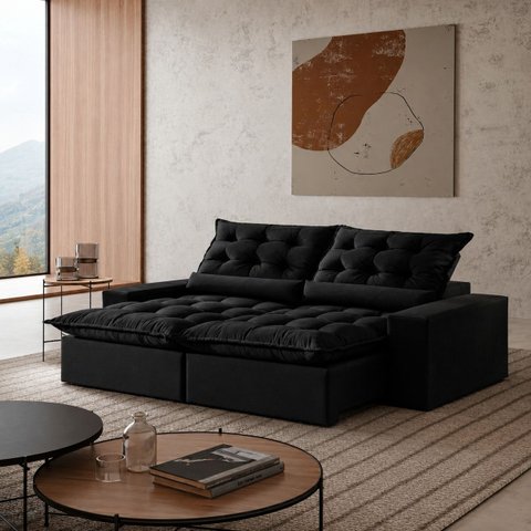 Sofá Malta Retrátil e Reclinável 250m - Preto