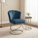 Ver imagem 3 de Poltrona Decorativa Estofada Base Aramado Aço Reforçada Industrial Champagne e Azul Marinho