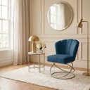 Ver imagem 2 de Poltrona Decorativa Estofada Base Aramado Aço Reforçada Industrial Champagne e Azul Marinho