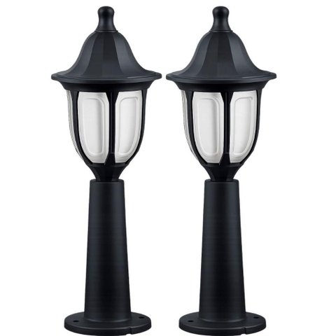 2 Postes Balizadores em Termoplástico 45cm Luminária Externa com Lente Fosca Quintal Varanda