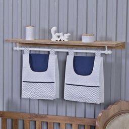 Enxoval de Bebe Kit de Berço Americano Cortina Algodão Menino Menina 8 Peças:chevron Marinho - 4