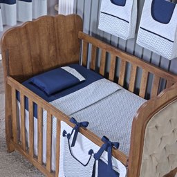 Enxoval de Bebe Kit de Berço Americano Cortina Algodão Menino Menina 8 Peças:chevron Marinho - 2