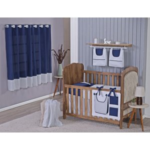 Enxoval de Bebe Kit de Berço Americano Cortina Algodão Menino Menina 8 Peças:chevron Marinho
