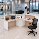Ver mais imagens de Balcão de Atendimento em L 120x60cm para Loja e Recepção + Cadeira Ergonômica Netflex Reclinável