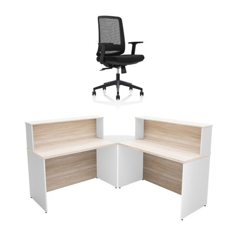 Balcão de Atendimento em L 120x60cm para Loja e Recepção + Cadeira Ergonômica Netflex Reclinável