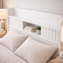 Ver imagem 4 de Cabeceira MDF Cama Casal Aurora Prateleira Organizadora Quarto Box 147cm Montagem no Chão Branco