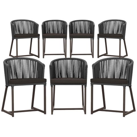 7 Cadeiras de Jantar Área Noronha em Alumínio com Pintura Marrom Corda Náutica Estofado 9 Trama Orig