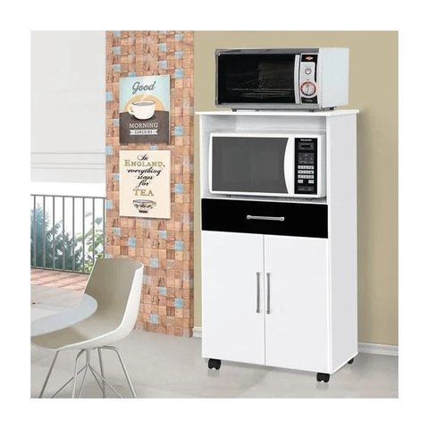 Balcão Ipe 2pts Microo e Forno C/gav e Rodízios Branco/ Preto