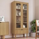 Ver imagem 1 de Cristaleira Porta de Vidro 80cm 2 Portas Pé Madeira Luara Hanover A10 - Mpozenato