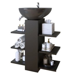 Gabinete Armário De Banheiro Para Pia De Coluna Preto AJL STORE Gabinete de Banheiro Armário Nichos - 3