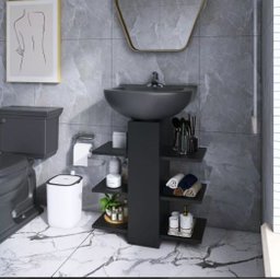 Gabinete Armário De Banheiro Para Pia De Coluna Preto AJL STORE Gabinete de Banheiro Armário Nichos - 2