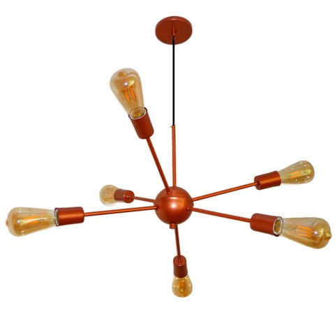 Luminária Pendente Modelo Sputinik 06 Hastes - Moderno Elegante Ideal para Sala, Quarto Cobre