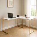 Ver imagem 1 de Mesa em L Estilo Industrial Escrivaninha de Canto Escritório Estudo 120x90 Max - Branco/dourado