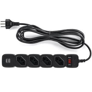 Protetor Eletrônico Intelbras 4 Tomadas, 2 Usb, 1 Epe 204 Usb Br + Preto 4824207