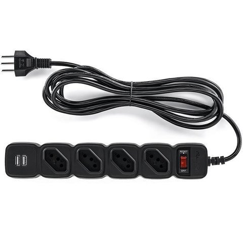 Protetor Eletrônico Intelbras 4 Tomadas, 2 Usb, 1 Epe 204 Usb Br + Preto 4824207