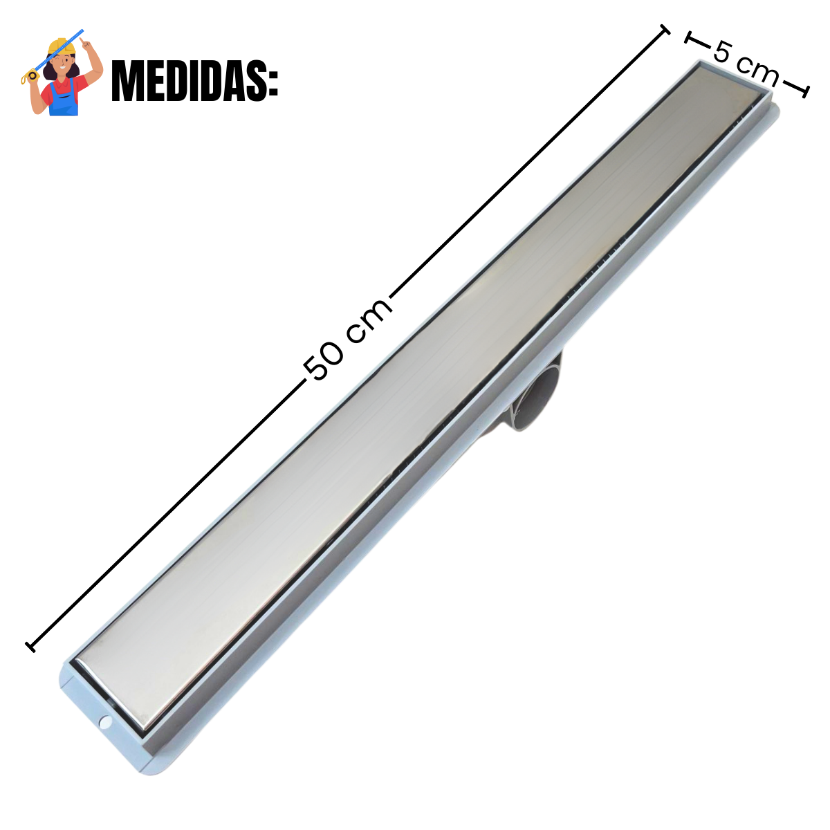 Ralo Linear Oculto 5cm X 50cm Inox com Tela e Cocho Cinza - 4