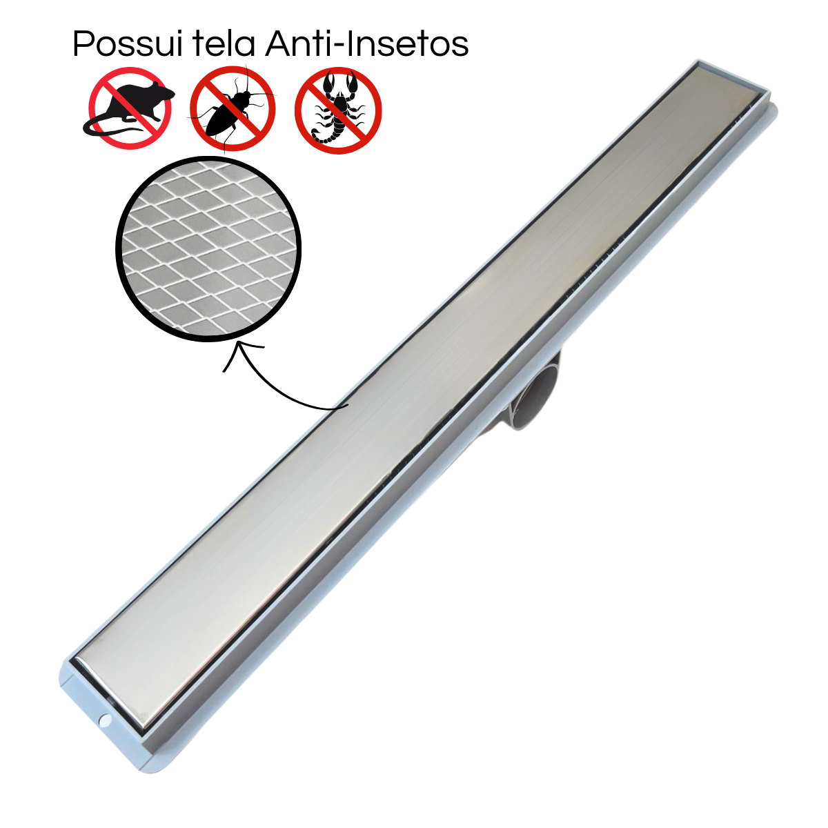 Ralo Linear Oculto 5cm X 50cm Inox com Tela e Cocho Cinza - 2