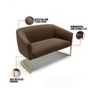 Ver imagem 3 de Sofá Namoradeira 2 Lugares Base Industrial Dourado Stella Suede D03 - D'Rossi Cor Marrom