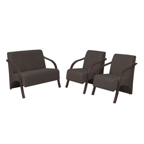 Conjunto Vênus 2 Poltronas de 1 Lugar e 1 de 2 Lugares Braço Madeira D Salla Suede Marrom