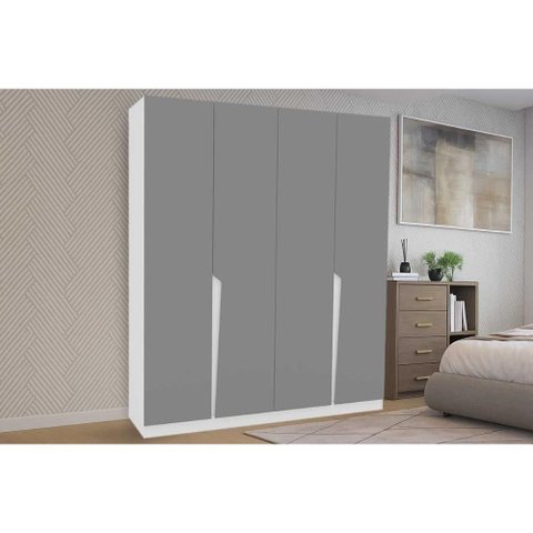 Guarda Roupa Casal 4 Portas e 4 Gavetas Porto Branco/cinza - Politorno