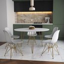 Ver imagem 1 de Mesa Jantar Redonda 110Cm Branca Clips 3 Pés Com 5 Cadeiras Brancas Base Dourada - Cor: Branco