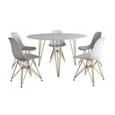 Ver imagem 6 de Mesa Jantar Redonda 110Cm Branca Clips 3 Pés Com 5 Cadeiras Brancas Base Dourada - Cor: Branco