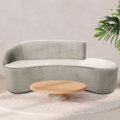 Sofá Curvo 03 Lugares 180cm Eron Braço Direito Veludo Perfectly Pale - Nexta Casa