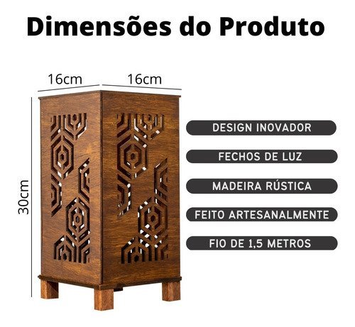 Abajur Luminária De Mesa Sala Quarto Moderno Madeira Inovado:Abajur Madeira - 2