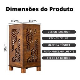 Abajur Luminária De Mesa Sala Quarto Moderno Madeira Inovado:Abajur Madeira - 2