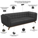 Ver imagem 4 de Sofá 02 Lugares para Sala de Estar Pés em Madeira 180cm Florian M03 Linho Chumbo - Lyam Decor