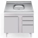 Ver imagem 2 de Balcão Gabinete Com Pia Inox 100cm 3 Portas 2 Gavetas Luziania Branco - Lumil Móveis