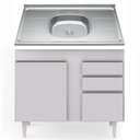 Ver imagem 1 de Balcão Gabinete Com Pia Inox 100cm 3 Portas 2 Gavetas Luziania Branco - Lumil Móveis