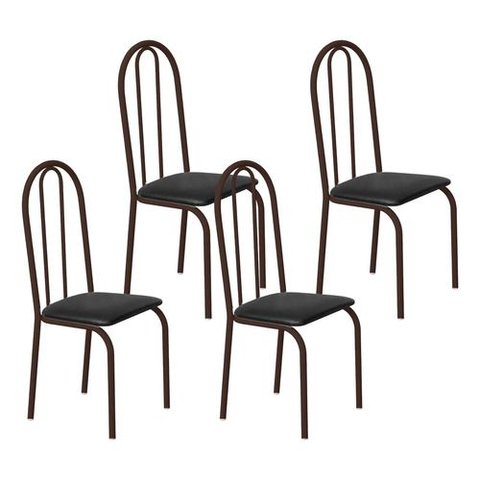Kit 4 Cadeiras Ubatuba Corino Preto Tubo Marrom Cafe