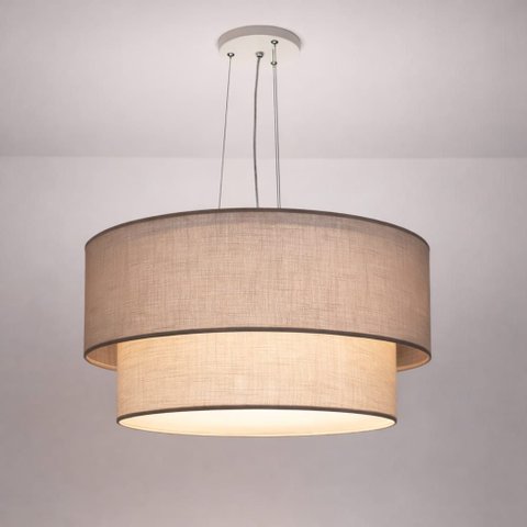 Luminária de Teto Pendente Cúpula Dupla Linho Natural 60x25