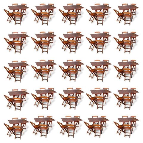 Kit de 20 Conjuntos de Mesa Dobrável 70x110 com 4 Cadeiras Imbuia - Cor: Marrom