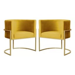 Kit 2 Poltronas Decorativas Base Metal para Sala Jantar Estar Recepção Clínica Consultório Mostarda - 1