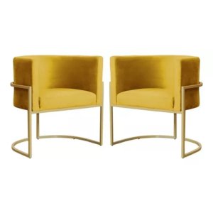 Kit 2 Poltronas Decorativas Base Metal para Sala Jantar Estar Recepção Clínica Consultório Mostarda